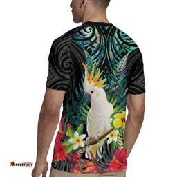 Sulphur-crested Cockatoo New Zealand Rugby Jersey Paua Shell Aotearoa Maori Tropical Flowers LT14