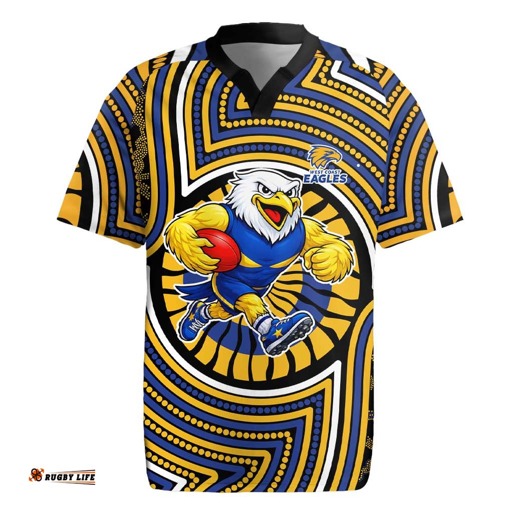West Coast Eagles Rugby Jersey Indigenous Monochrome Dot Art Mascot Style TS04