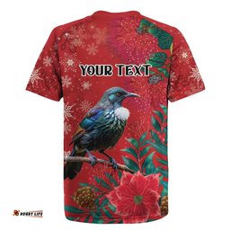 Tui Meri Kirihimete Personalised Rugby Jersey Pohutukawa Flowers Red Motif LT9