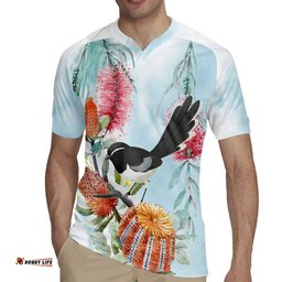 Willie wagtail Australia Rugby Jersey Banksia Bottlebrushes Watercolor Stylized LT14