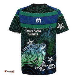 Torres Strait Islands Sea Turtle and Dhari Rugby Jersey Oceanic Indigenous Dotwork Tribal Illustration TS04