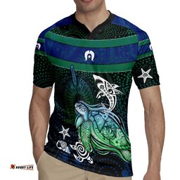 Torres Strait Islands Sea Turtle and Dhari Rugby Jersey Oceanic Indigenous Dotwork Tribal Illustration TS04