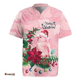 Watercolor Pink Galah Flowers Rugby Jersey Australia Christmas Vibes LT9