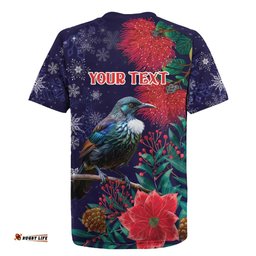 Tui Meri Kirihimete Personalised Rugby Jersey Pohutukawa Flowers Blue Motif LT9