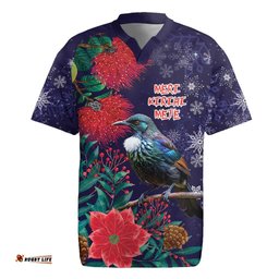 Tui Meri Kirihimete Personalised Rugby Jersey Pohutukawa Flowers Blue Motif LT9