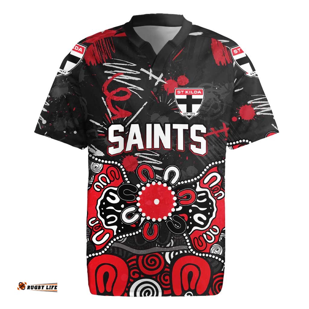 Personalized St Kilda Saints Rugby Jersey Aboriginal Dot Painting Graffiti Style TS04