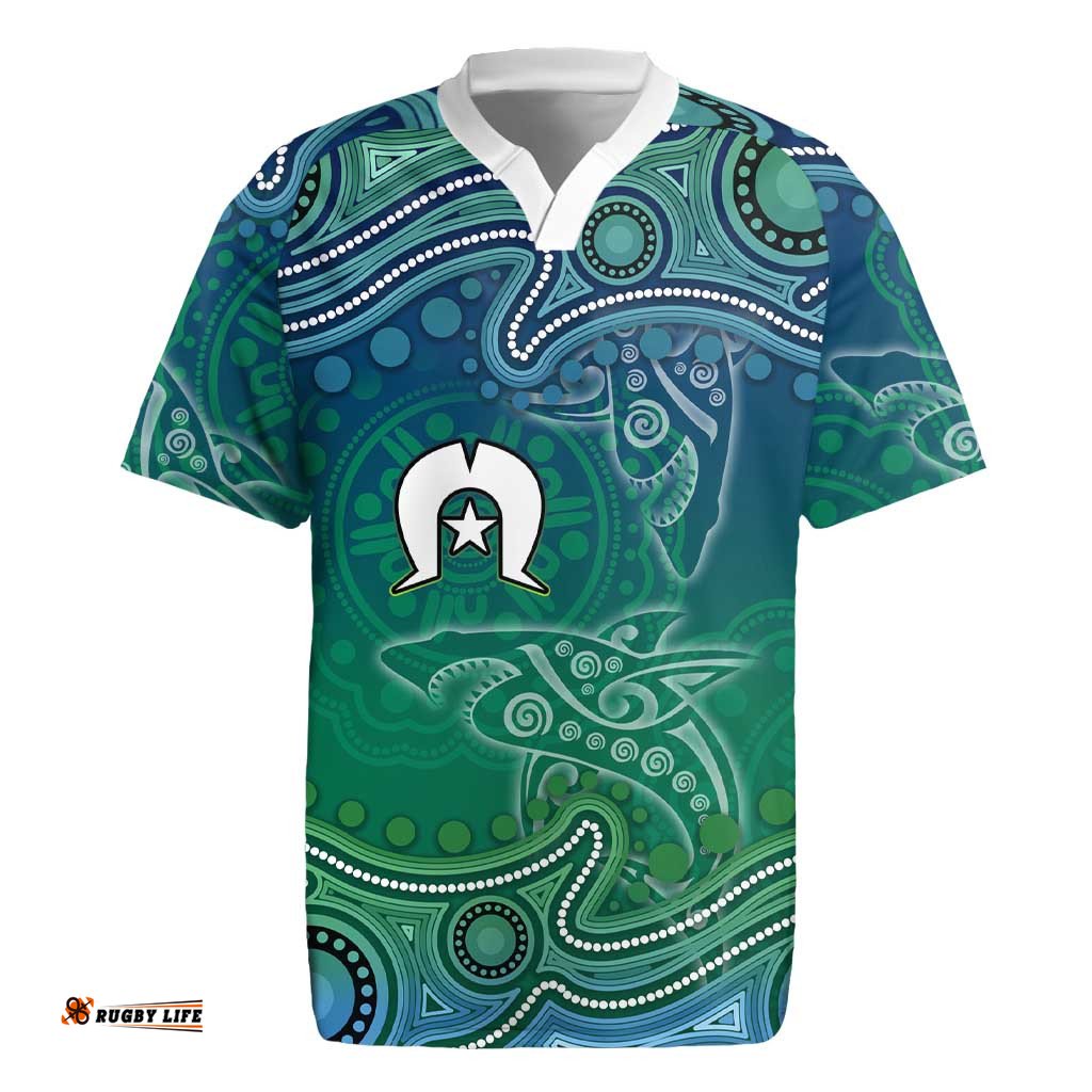 Torres Strait Islands Rugby Jersey Shark Indigenous Australian Tribal Dot Art TS04