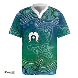 Torres Strait Islands Rugby Jersey Shark Indigenous Australian Tribal Dot Art TS04