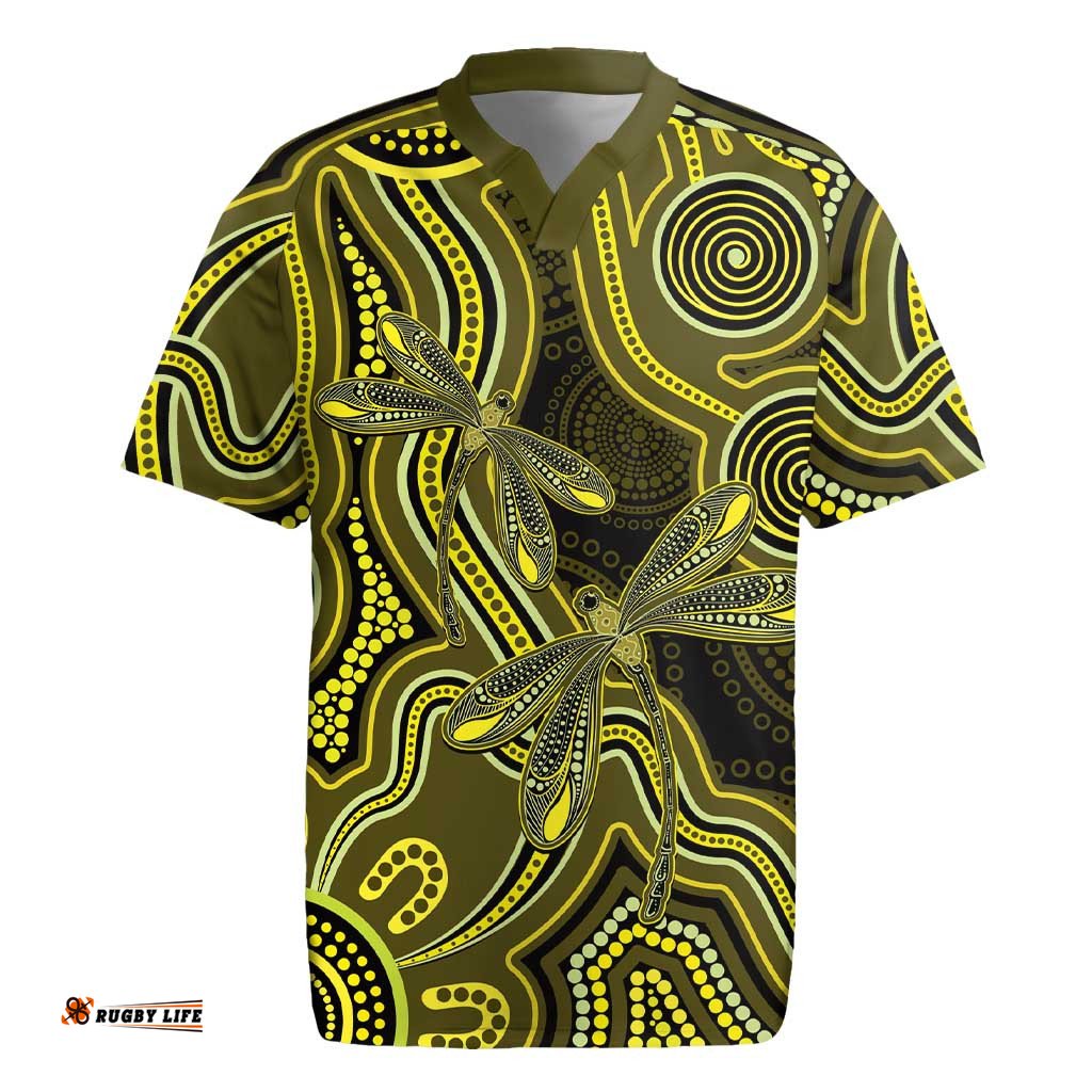 Yellow Indigenous Dragonfly Australia Rugby Jersey Aboriginal Art LT14