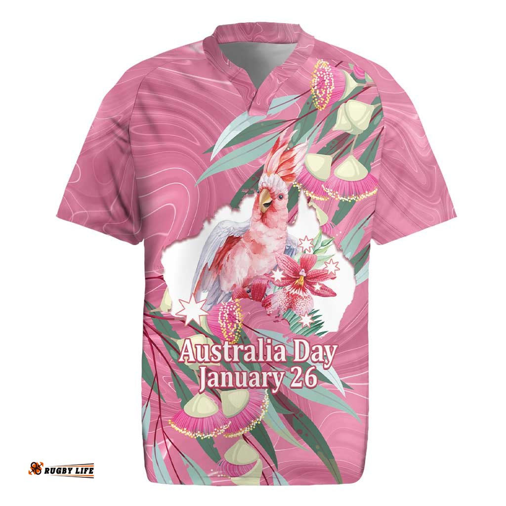 Pink Cockatoo Australia Day Rugby Jersey Proud To Be An Aussie Opal Eucalyptus Blossoms LT14