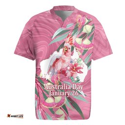 Pink Cockatoo Australia Day Rugby Jersey Proud To Be An Aussie Opal Eucalyptus Blossoms LT14