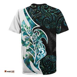 Proud Aotearoa Rugby Jersey Maori Silver Fern Mix Paua Shell Pattern LT14