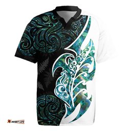 Proud Aotearoa Rugby Jersey Maori Silver Fern Mix Paua Shell Pattern LT14