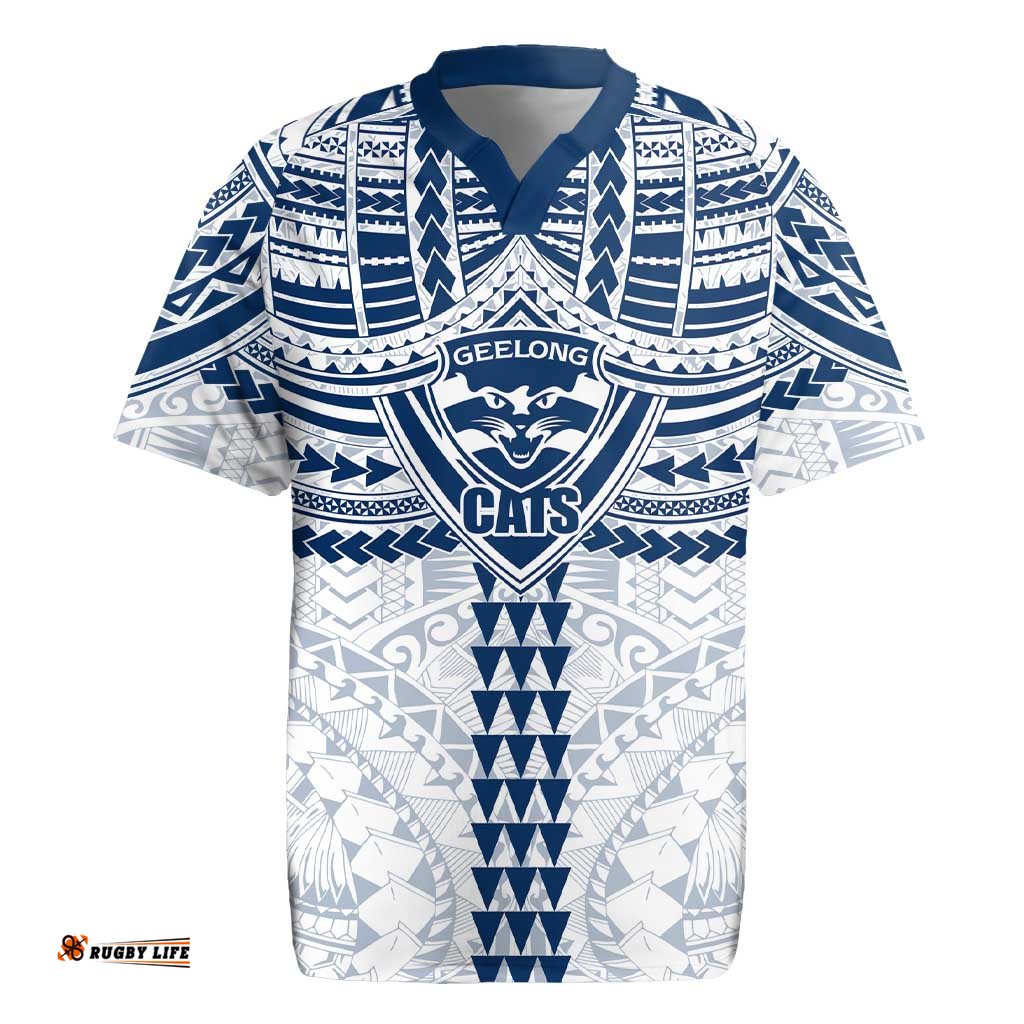 Personalized Geelong Cats Rugby Jersey Polynesian Tribal Pattern Heritage Football TS04
