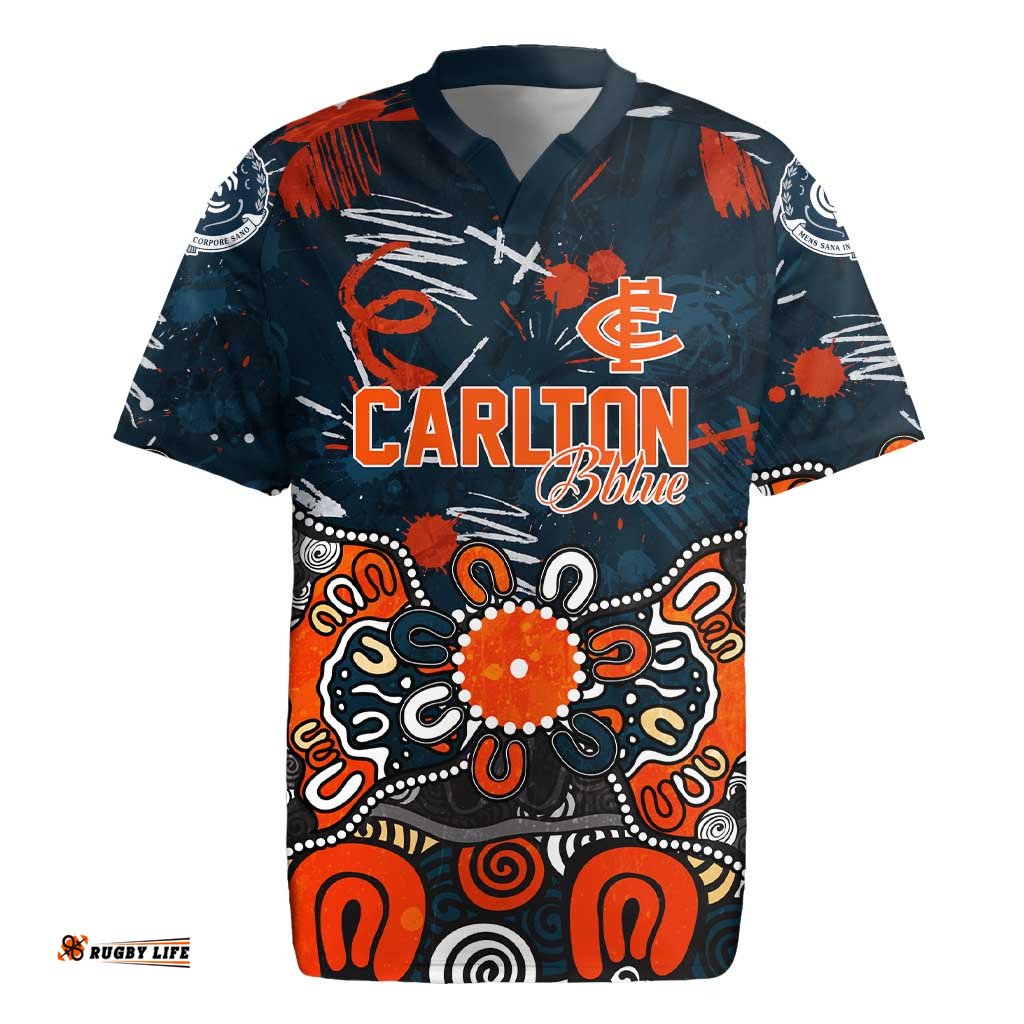 Personalized Carlton Blues Rugby Jersey Aboriginal Dot Painting Graffiti Style TS04