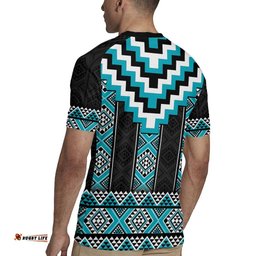 Turquoise Taniko Pattern Aotearoa Rugby Jersey Niho Taniwha Mix Poutama LT14