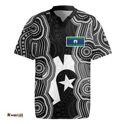 Torres Strait Islander Rugby Jersey Flag Feather Headdress Indigenous Dotwork Tribal Art TS04