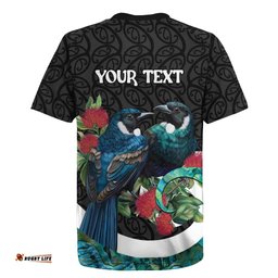 Personalised Valentine's Day New Zealand Rugby Jersey Tui Bird Couple Kowhaiwhai Mix Pohutukawa LT14