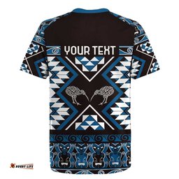 Personalised Taniko Motifs Aotearoa Rugby Jersey Waitangi Kowhaiwhai Kiwi - Blue LT7