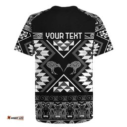 Personalised Taniko Motifs Aotearoa Rugby Jersey Waitangi Kowhaiwhai Kiwi - Monochrome LT7