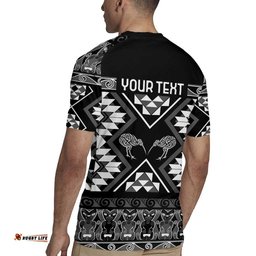 Personalised Taniko Motifs Aotearoa Rugby Jersey Waitangi Kowhaiwhai Kiwi - Monochrome LT7