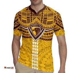 Personalized Hawthorn Hawks Rugby Jersey Polynesian Tribal Pattern Heritage Football TS04