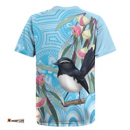 Willie wagtail Australia Rugby Jersey Eucalyptus Blossoms Aboriginal Art LT14