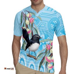Willie wagtail Australia Rugby Jersey Eucalyptus Blossoms Aboriginal Art LT14