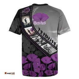 Personalised Remembering ANZAC Lest We Forget Rugby Jersey Vintage Film Frame Memorial Purple Poppy LT9