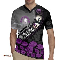 Personalised Remembering ANZAC Lest We Forget Rugby Jersey Vintage Film Frame Memorial Purple Poppy LT9