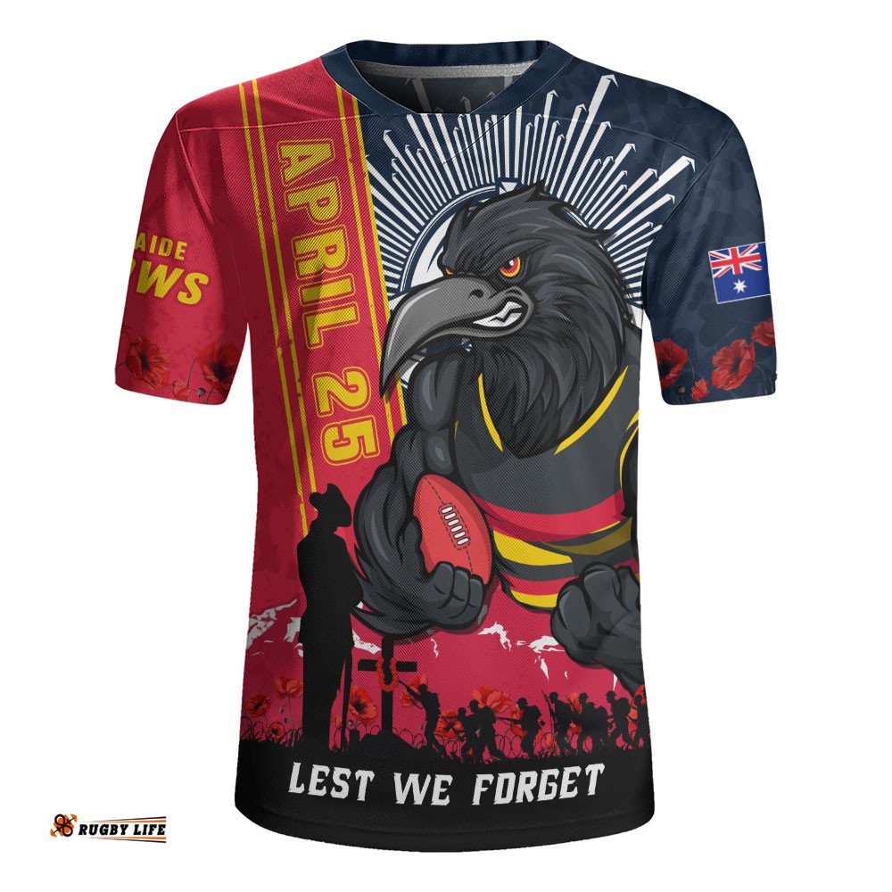 Adelaide Crows Rugby Jersey Anzac Day Lest We Forget Memorial