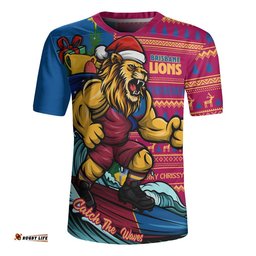 Brisbane Lions Rugby Jersey Christmas Holiday Santa Rides The Waves
