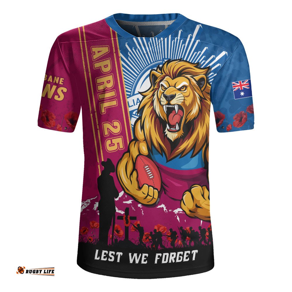 Brisbane Lions Rugby Jersey Anzac Day Lest We Forget Memorial
