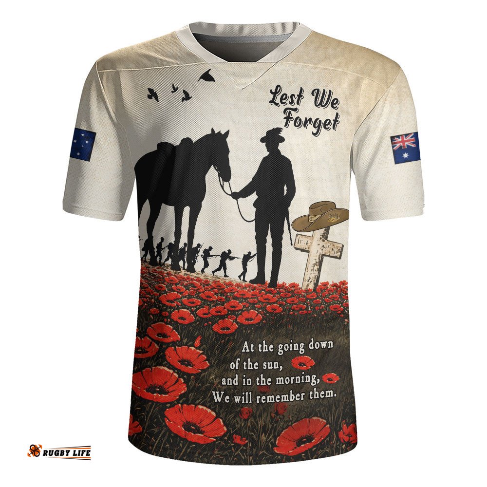 Australia Rugby Jersey Lest We Forget Light Horse Dawn Field