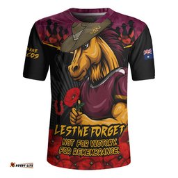 Brisbane Broncos Rugby Jersey ANZAC Day Red Poppy And Brave Hearts Remembrance