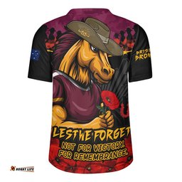 Brisbane Broncos Rugby Jersey ANZAC Day Red Poppy And Brave Hearts Remembrance