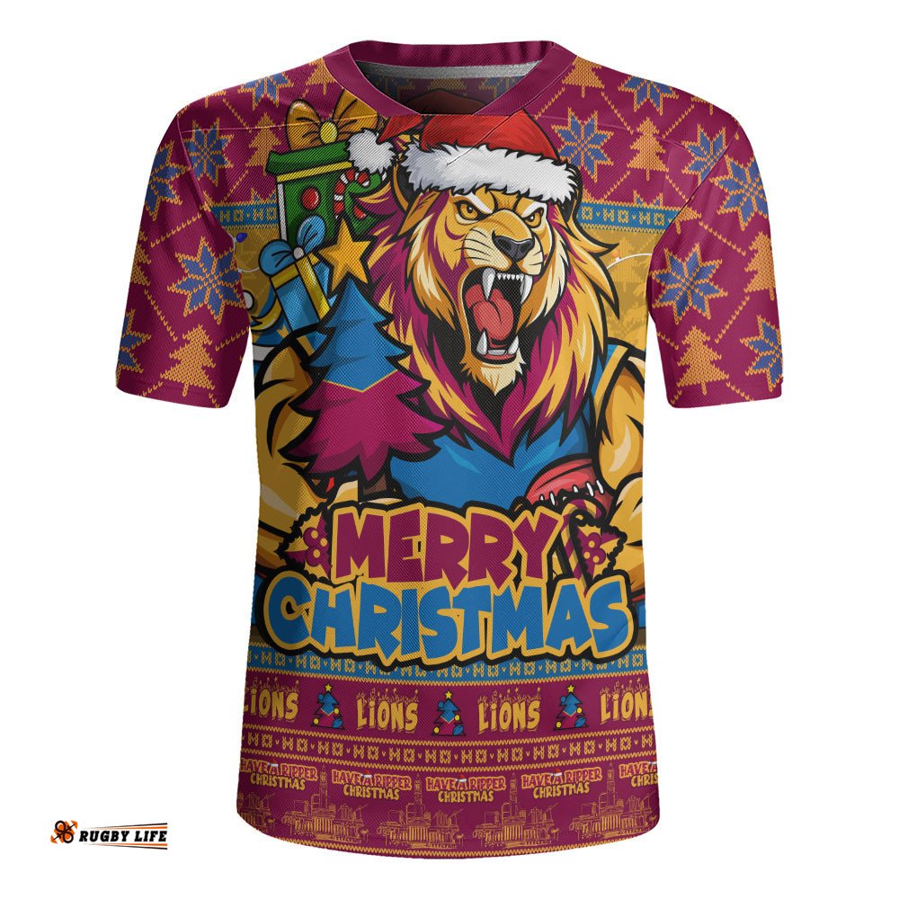 Brisbane Lions Rugby Jersey Festive Holiday Merry Christmas Vibe