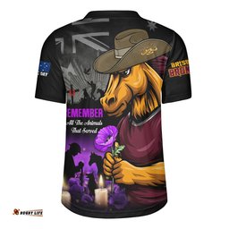 Brisbane Broncos Rugby Jersey Anzac Day Purple Poppy And Animals That Served