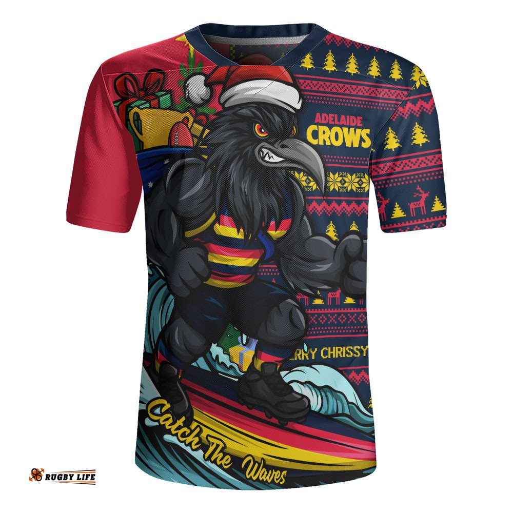 Adelaide Crows Rugby Jersey Christmas Holiday Santa Rides The Waves