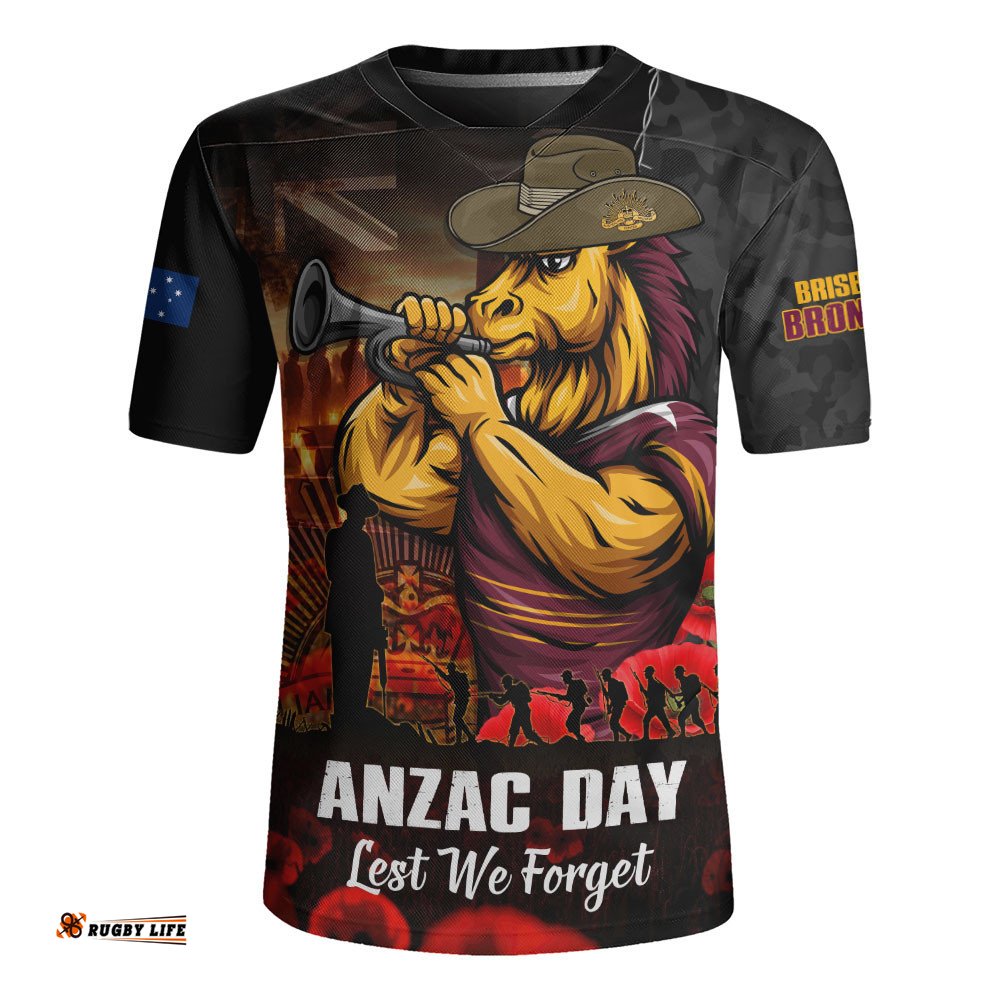 Brisbane Broncos Rugby Jersey Anzac Day Rising Dawn Ceremony Lest We Forget Courage