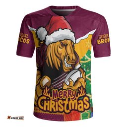Brisbane Broncos Rugby Jersey Santa Scoring Touchdown On Christmas Game Day