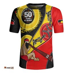 Indigenous Australian Aboriginal Rugby Jersey NAIDOC Week 50 Years Of Deadly Dreamtime Story