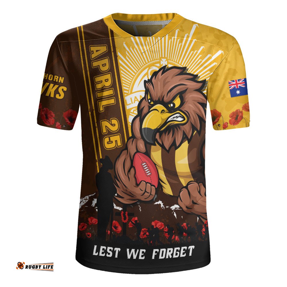Hawthorn Rugby Jersey Anzac Day Lest We Forget Memorial