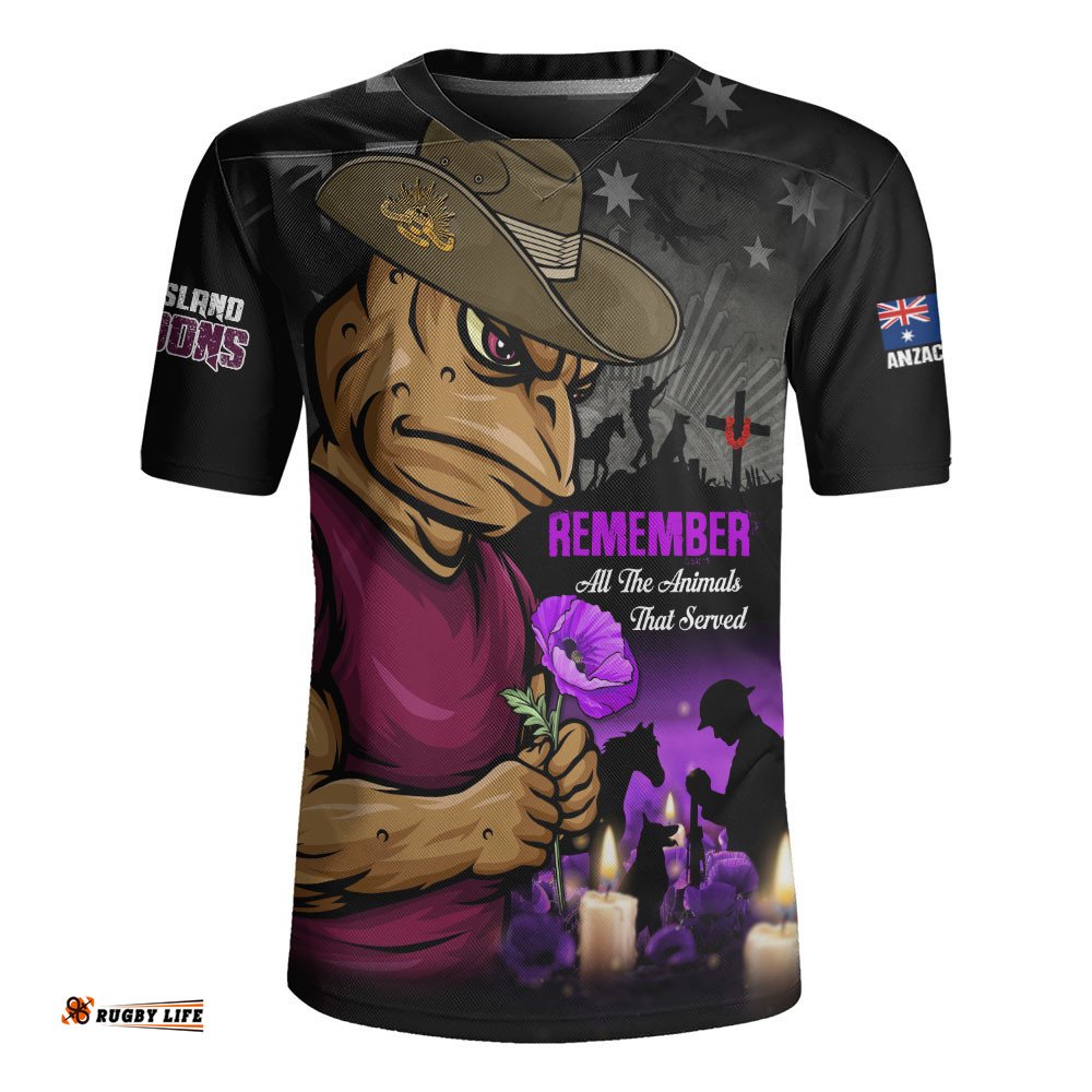 Queensland Maroons Rugby Jersey Anzac Day Purple Poppy And Animals That Served