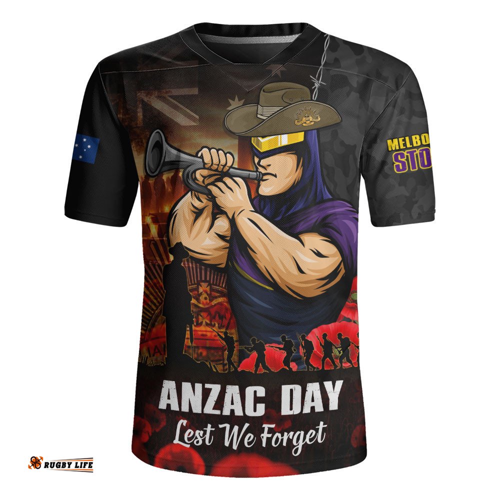 Melbourne Storm Rugby Jersey Anzac Day Rising Dawn Ceremony Lest We Forget Courage