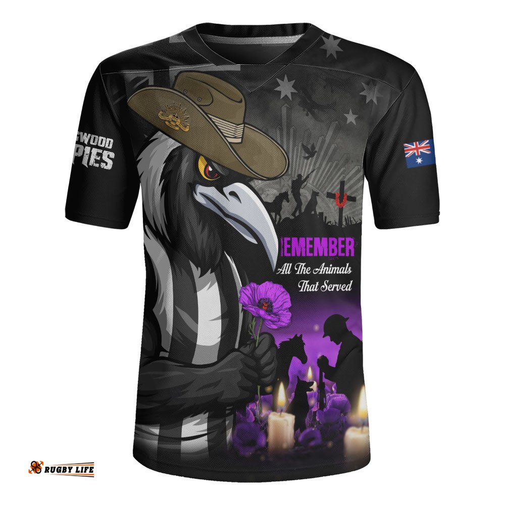 Collingwood Rugby Jersey Anzac Day In Memory Of Animals That Served