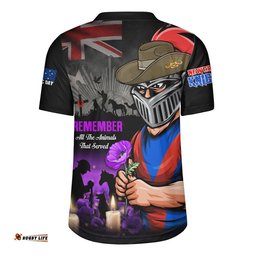 Newcastle Knights Rugby Jersey Anzac Day Purple Poppy And Animals That Served