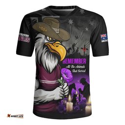 Manly Warringah Sea Eagles Rugby Jersey Anzac Day Purple Poppy And Animals That Served