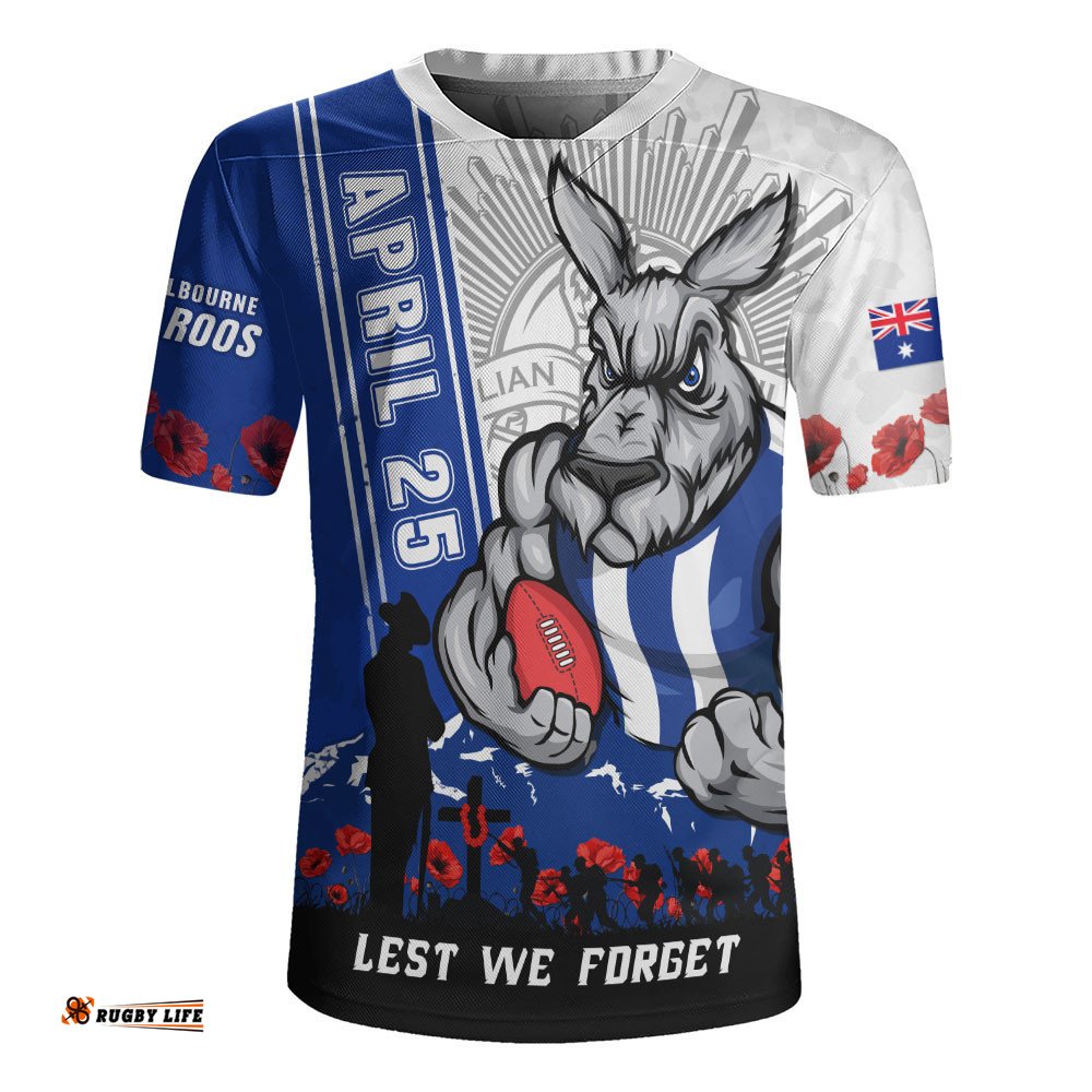 North Melbourne Rugby Jersey Anzac Day Lest We Forget Memorial