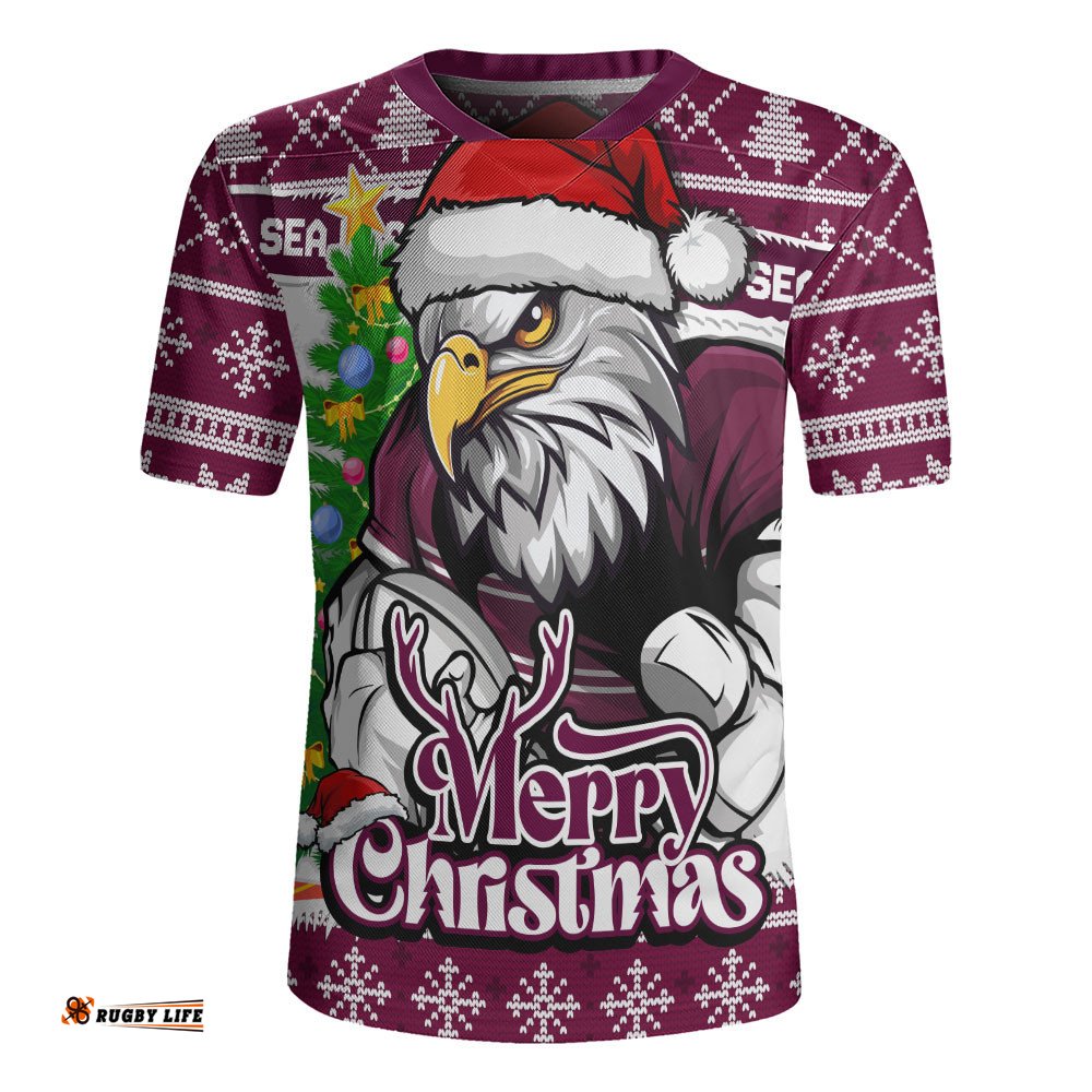Manly Warringah Sea Eagles Rugby Jersey Merry Christmas Game Day Knit Style Team Edition